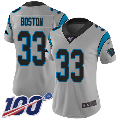 Carolina Panthers Limited Silver Women Tre Boston Jersey NFL Football #33 100th Season Inverted Legend->women nfl jersey->Women Jersey